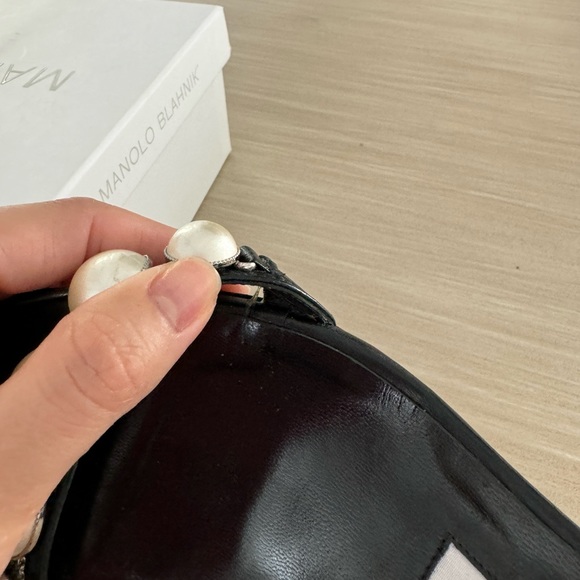 Manolo Blahnik Minchisli Faux Pearl-Embellished Leather Slingback Sandals EU 36 - Picture 8 of 9